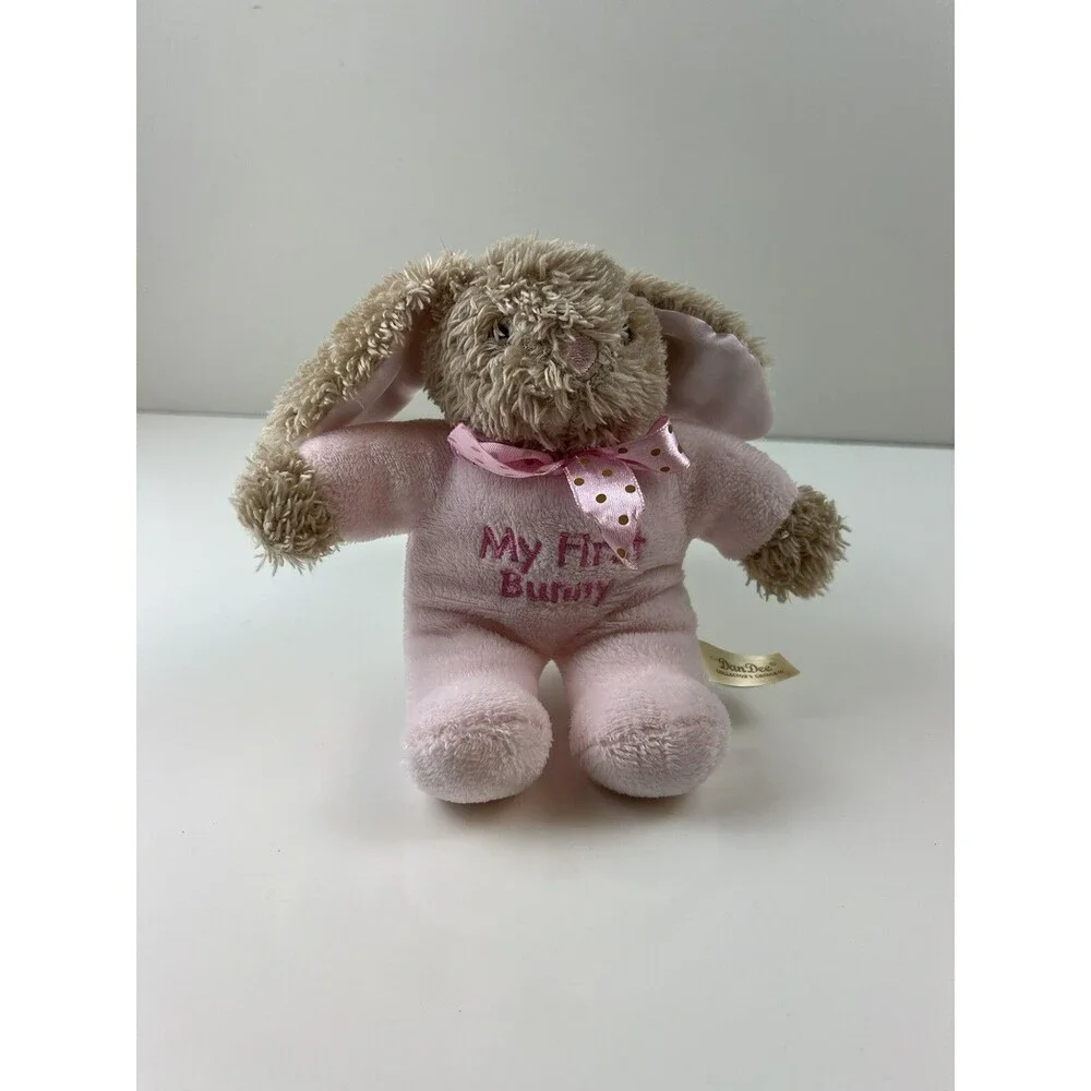 Dan Dee Pink Plush Stuffed Animal My First Bunny Satin Ears Rattle Baby Lovey